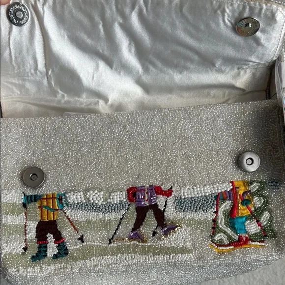 Handcrafted Beaded White Bag - Snow / Winter -  (Viral TJ Maxx / Marshall’s Bag) - Picture 3 of 5